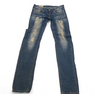 Machine Nouvelle Mode Distressed Skinny Jeans Blue Low Rise